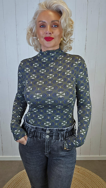 Helena mønstret topp kaki
