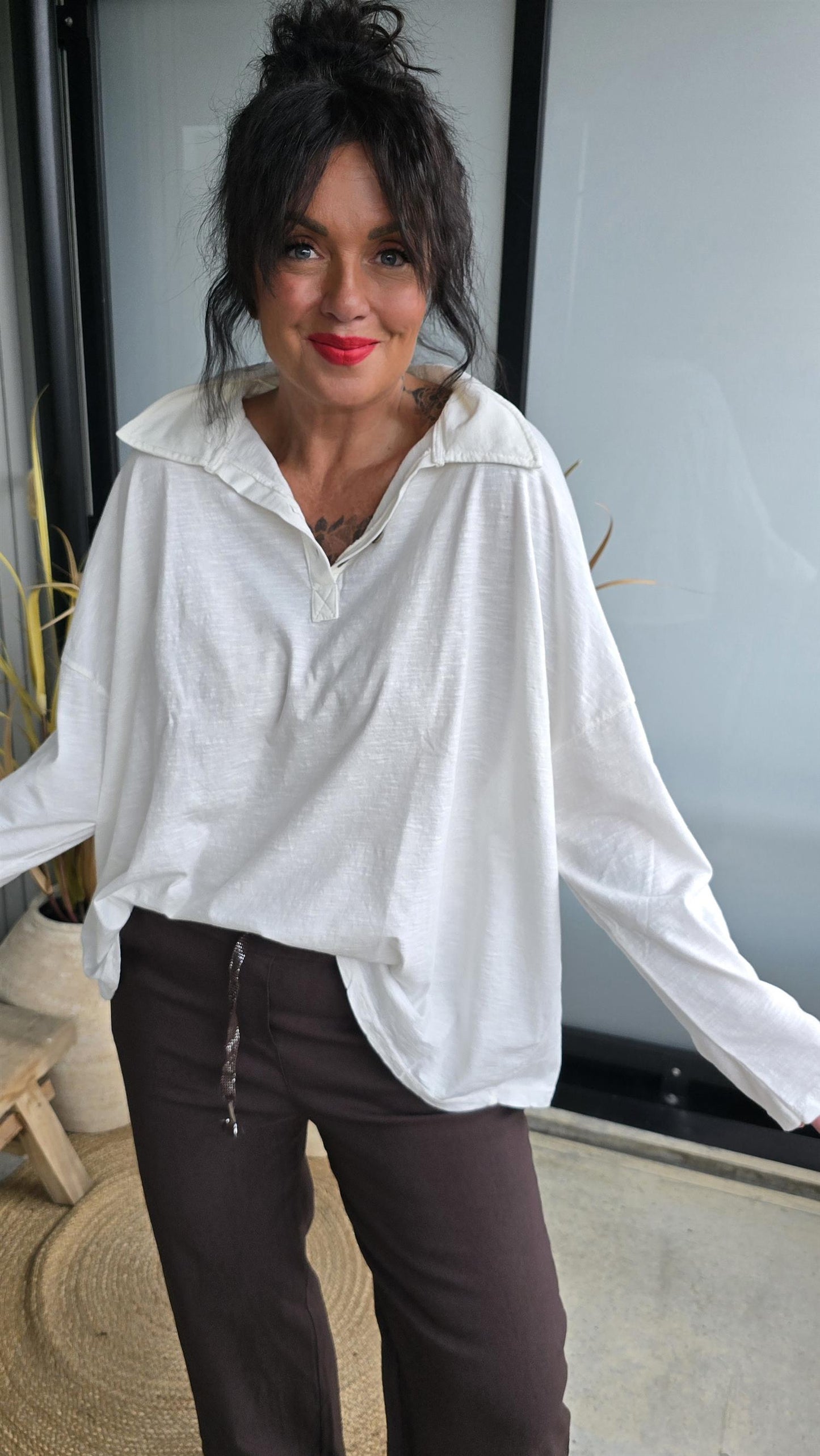 Bianco topp med knapper offwhite