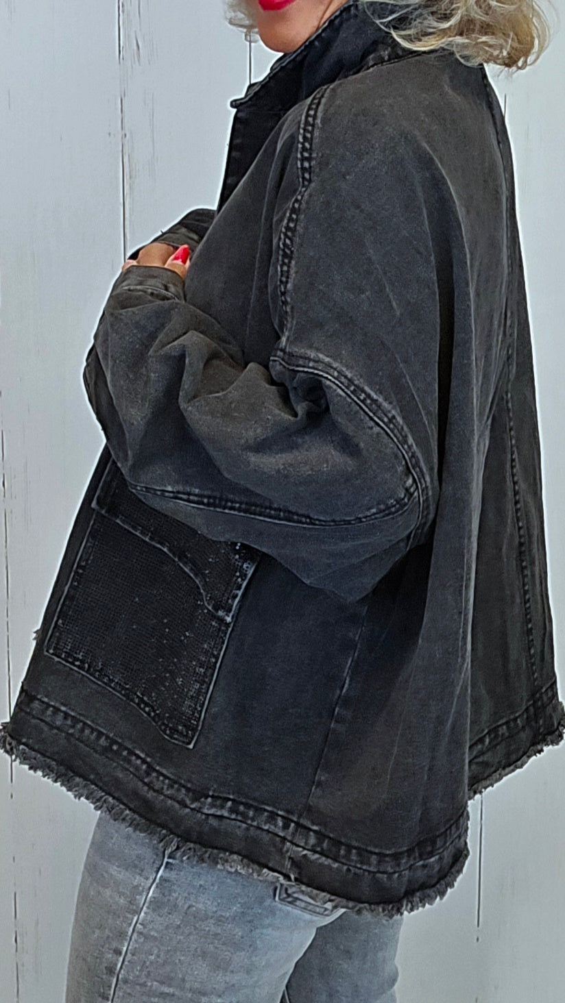 Iben denim jakke gråsvart