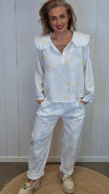 Elise blomsterbluse offwhite