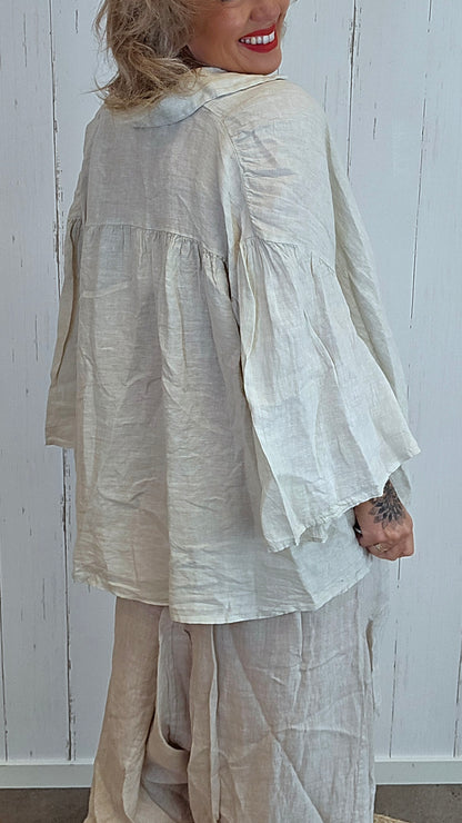 Tanja linskjorte med Hekledetaljer beige
