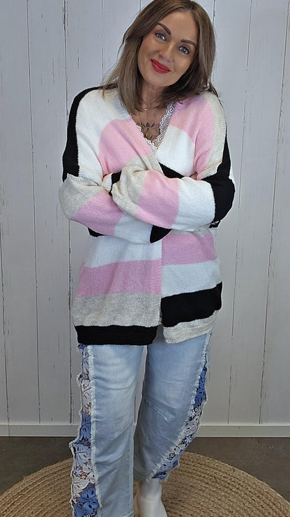 Vilma stripet strikkecardigan