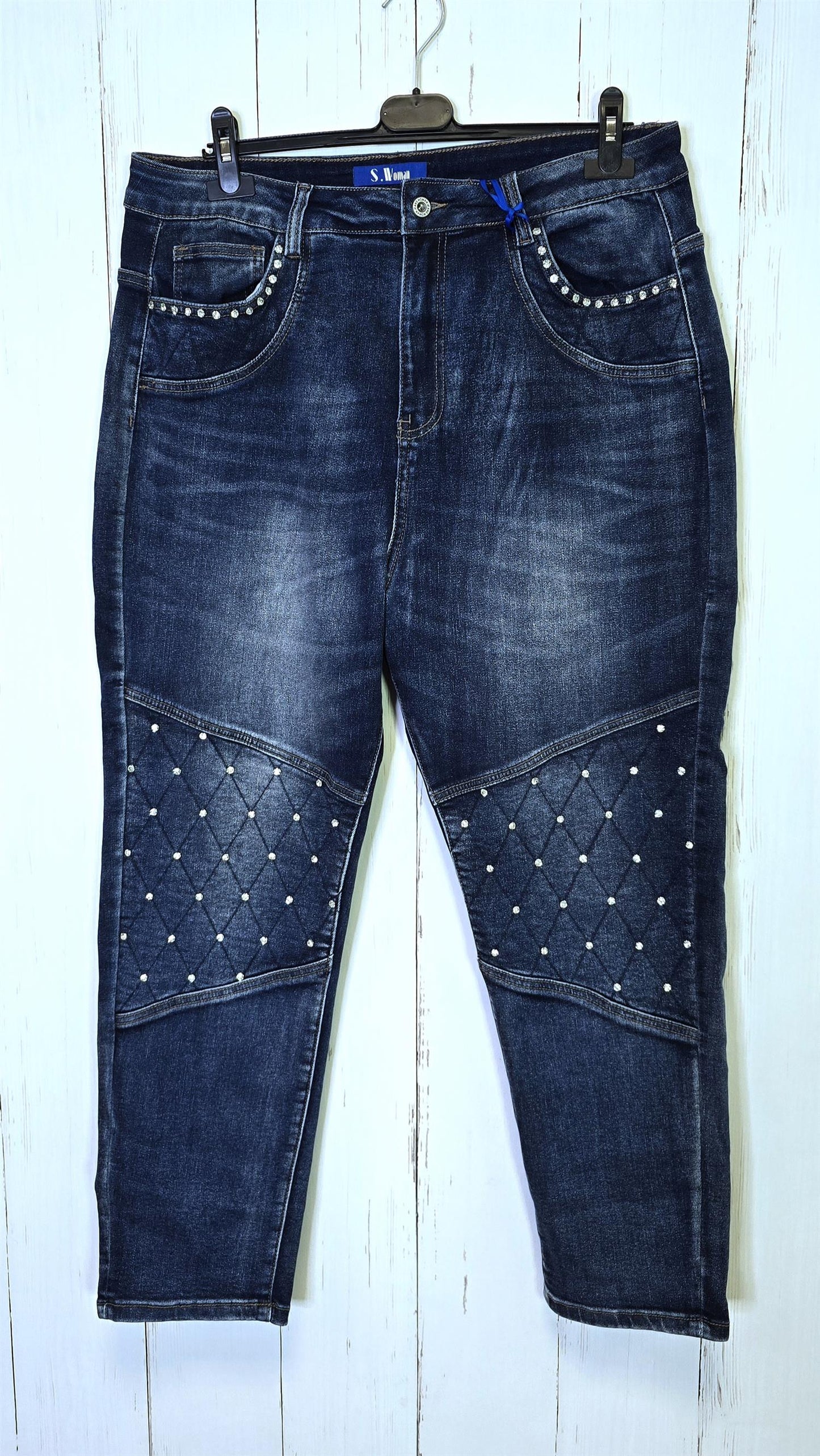 Oline mørkeblå jeans med perledetaljer