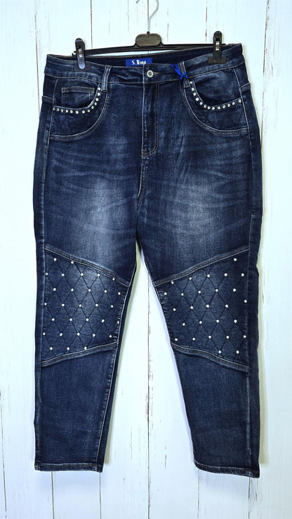 Oline mørkeblå jeans med perledetaljer