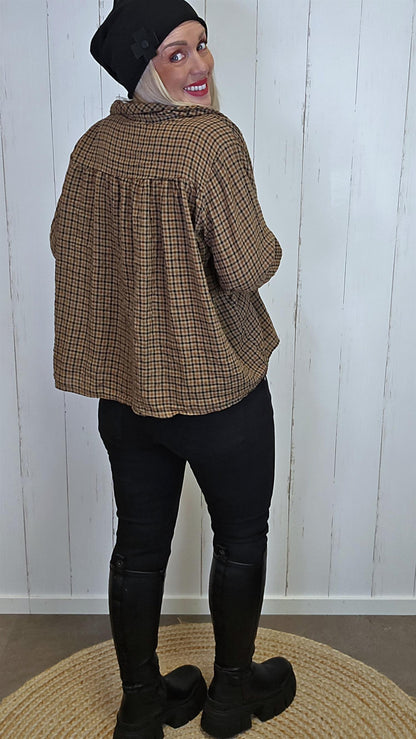 Olivia oversized smårutete skjorte