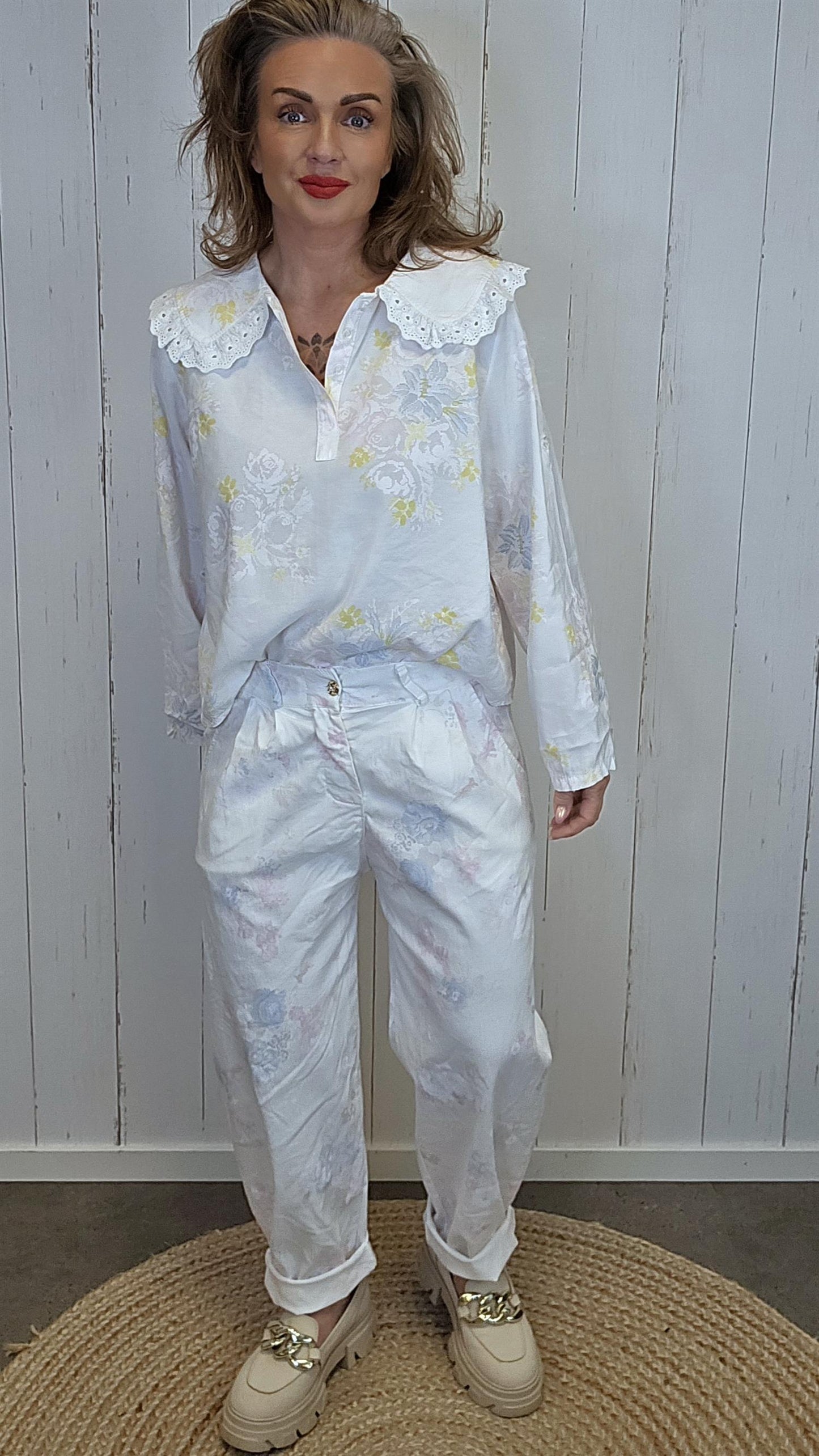 Nora blomsterbukse offwhite