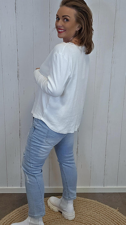 Ane ribbet topp offwhite