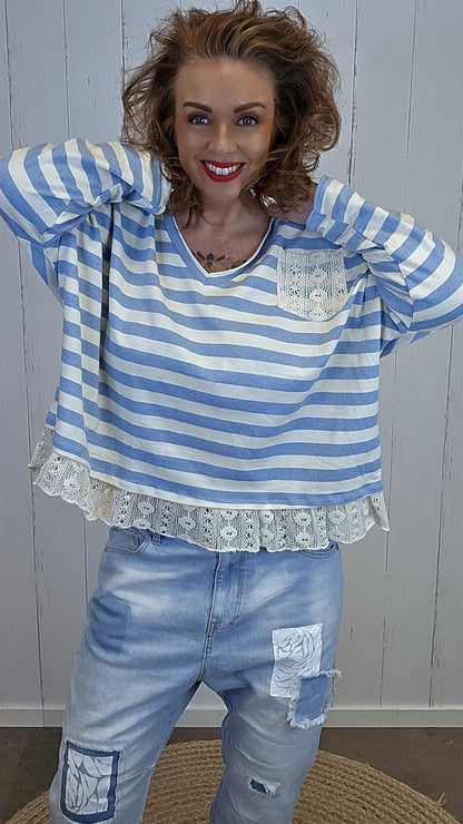 Cecilie stripet topp lyseblå