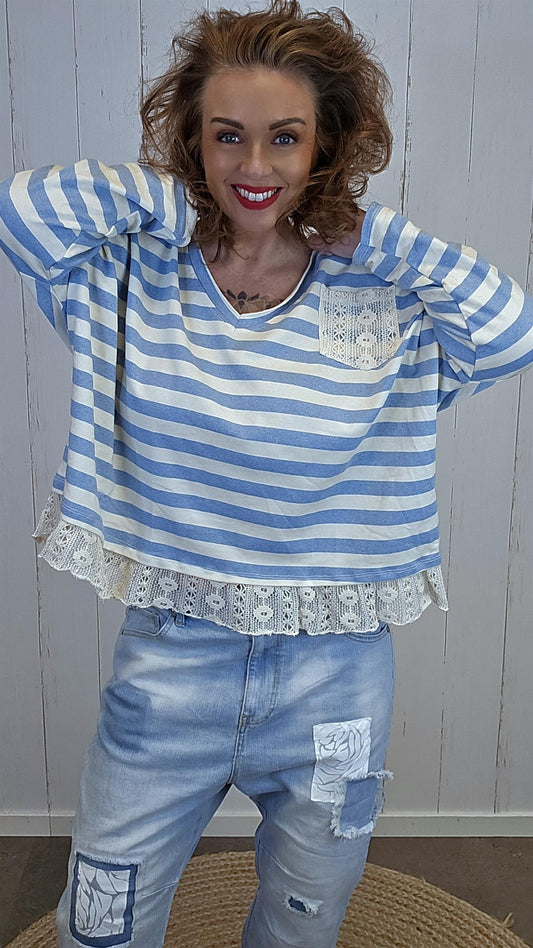 Cecilie stripet topp lyseblå