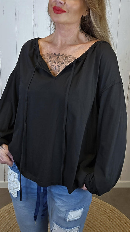 Bella bluse med knyting Svart