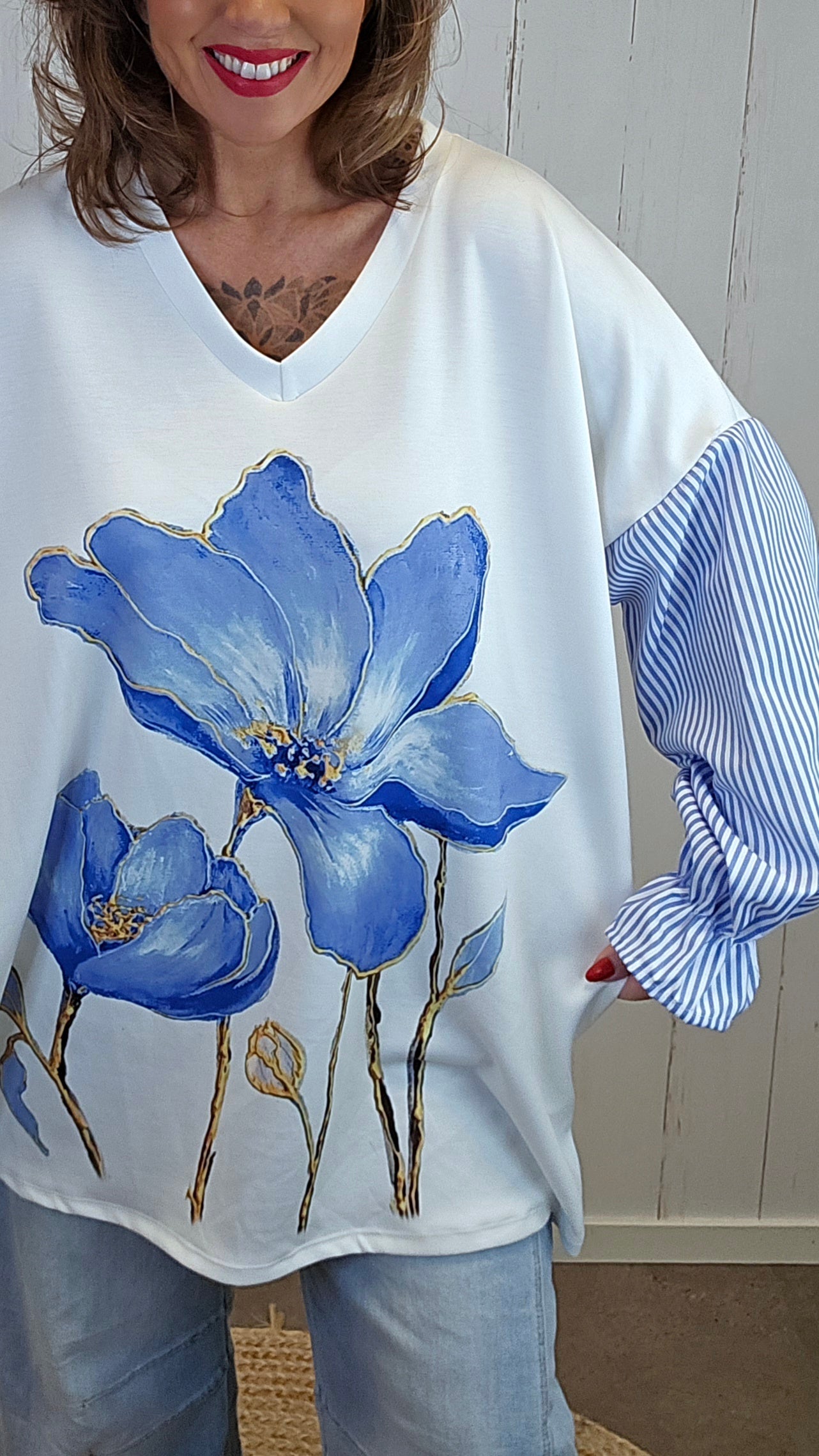 Sandra topp blå print