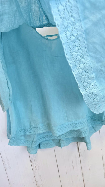 Sett Ponchotopp bukse turkis