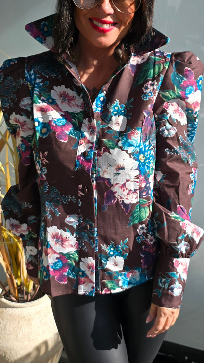 Stella skjorte brun med blomster