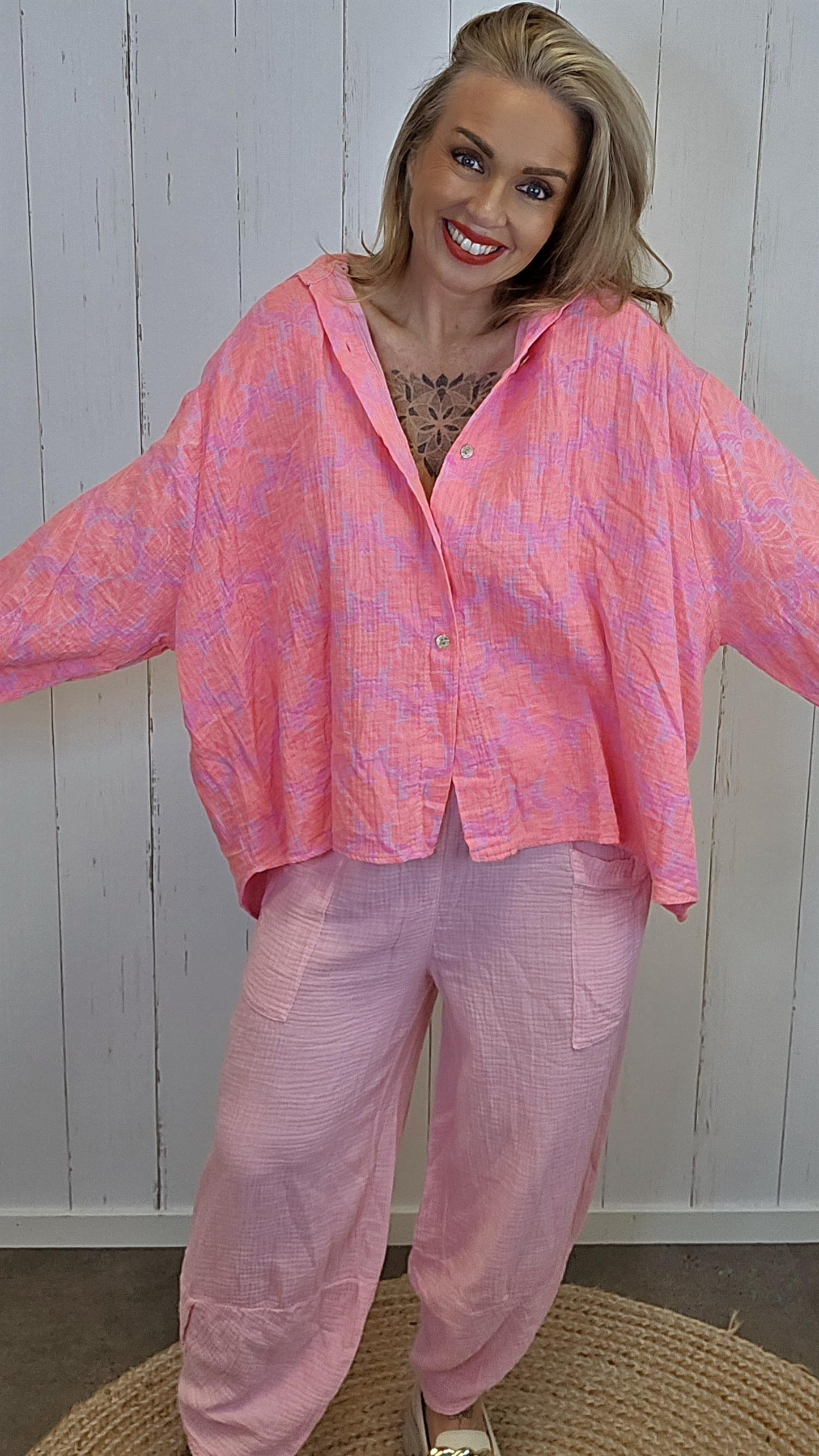 Gina mønstret skjorte rosa