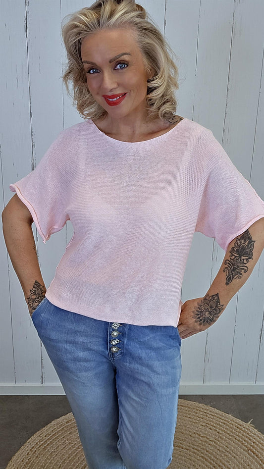 Julie Strikket Bomullstopp rosa