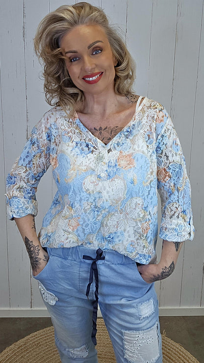 Celine lace topp blå