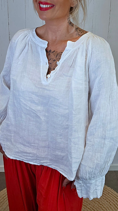 Nora lin bluse hvit