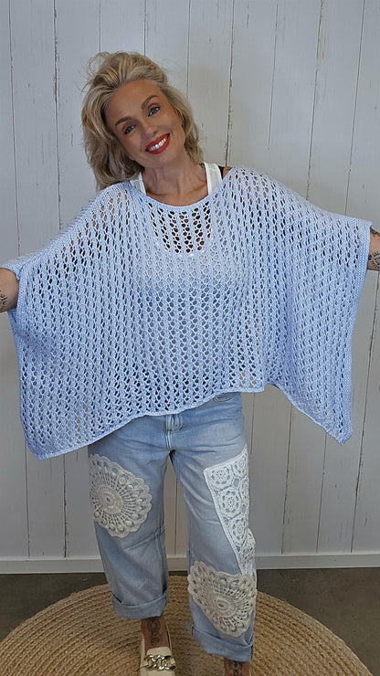 Eline Strikket Poncho Topp blå