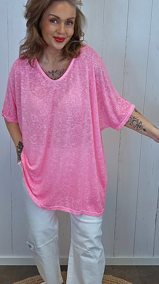Catty oversized topp neon rosa