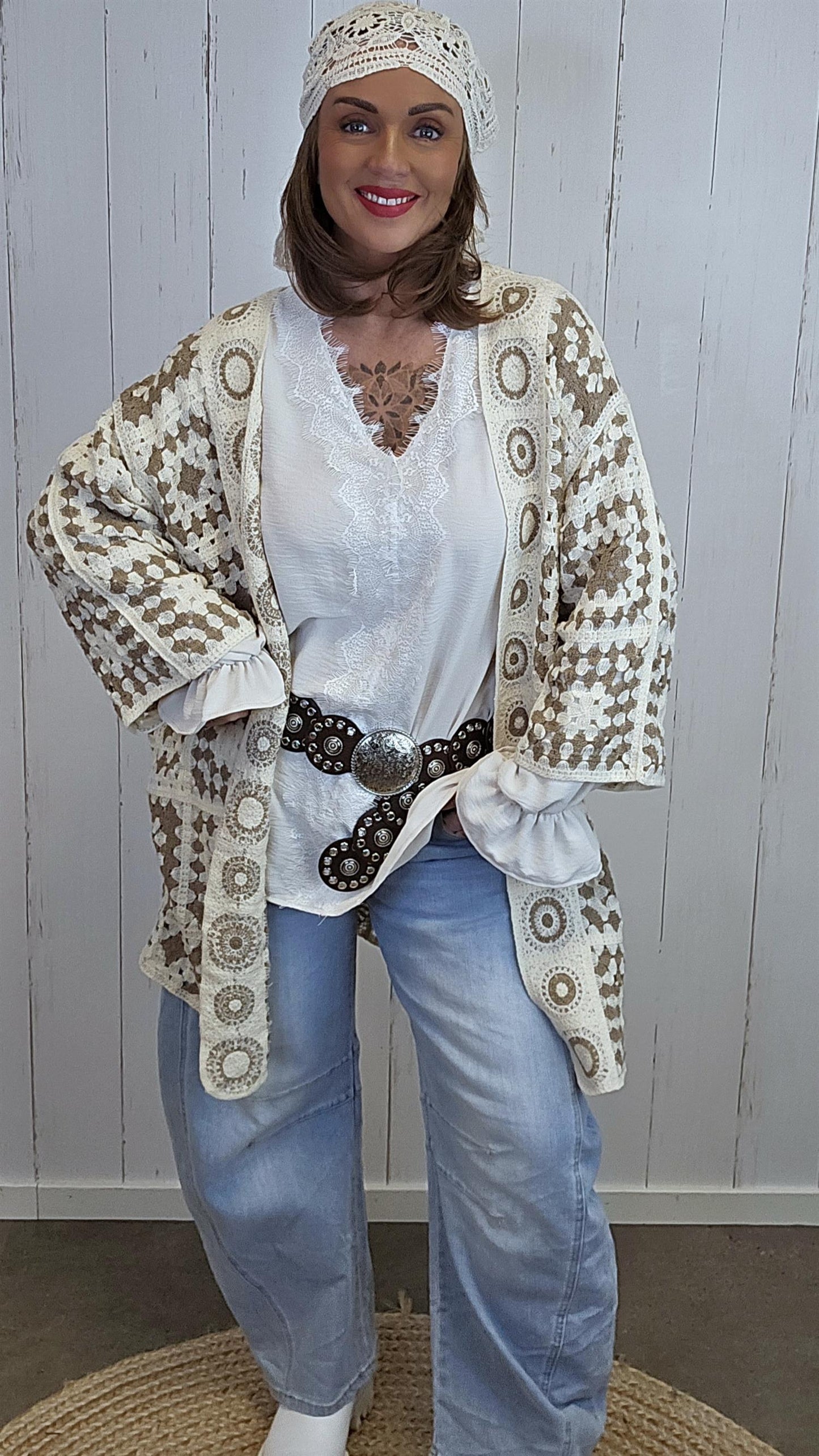 Frida crochet jakke beige