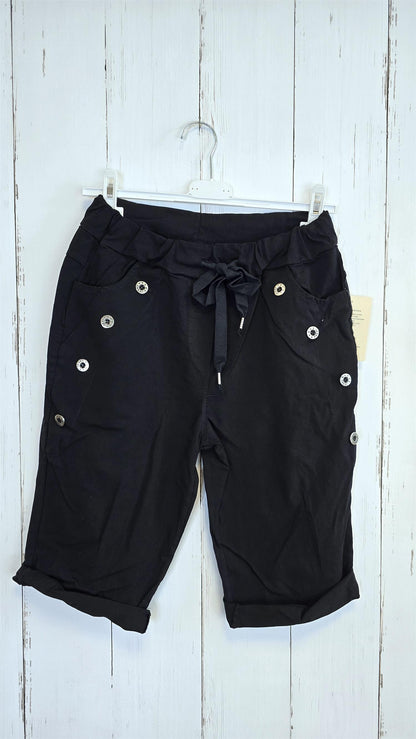 Shorts med knapper og knyting svart