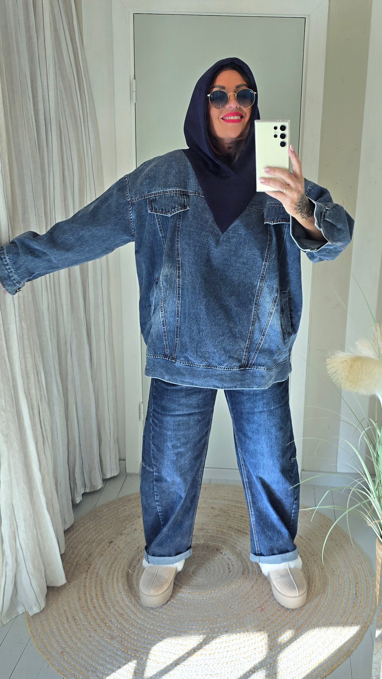 Maja denim genser med hette