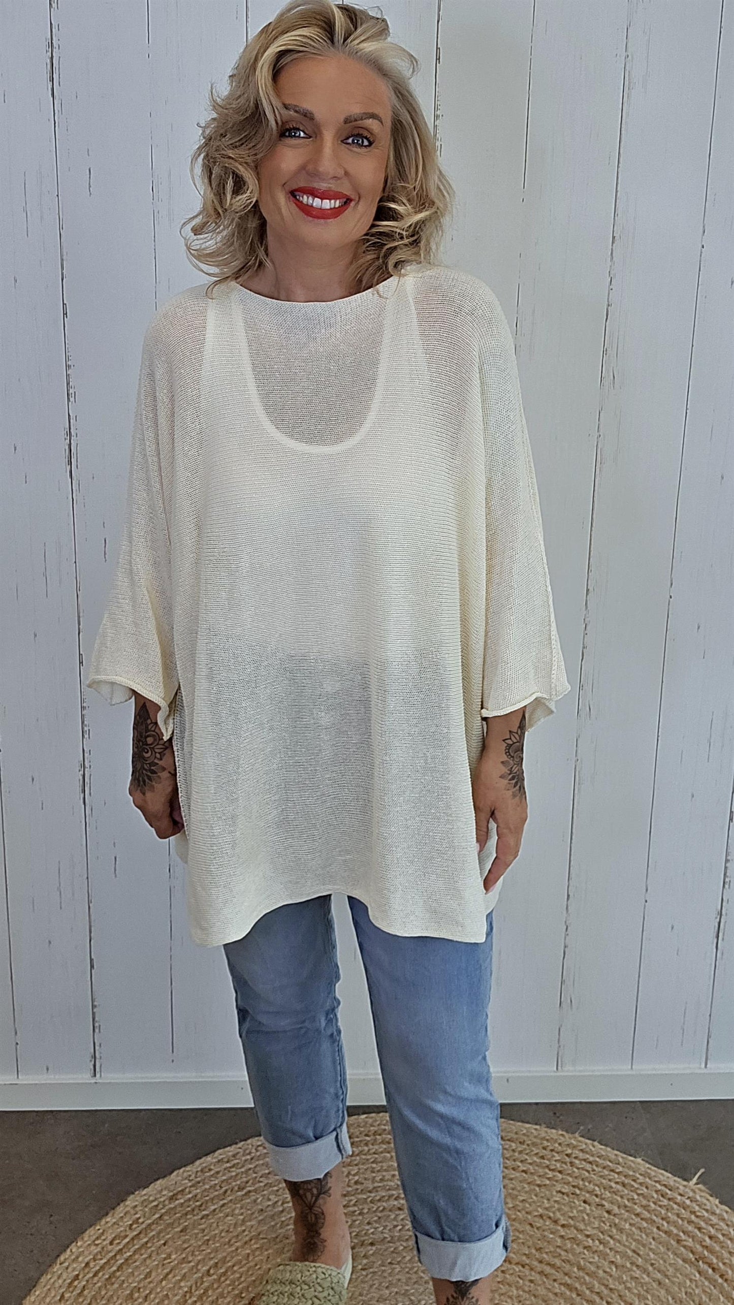 Selma Strikket Bomullstopp beige