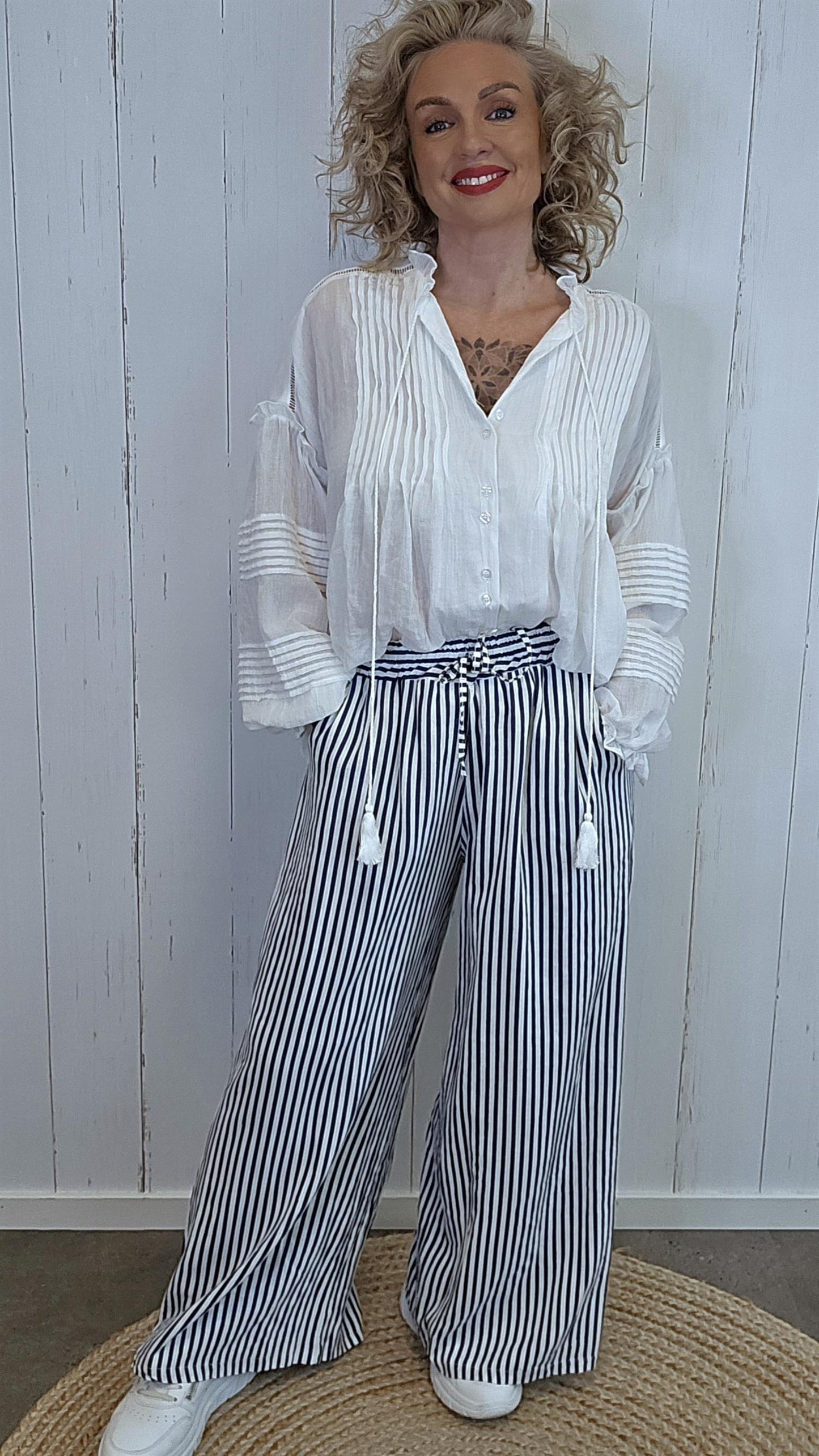 Lydia linbukse navy stripet