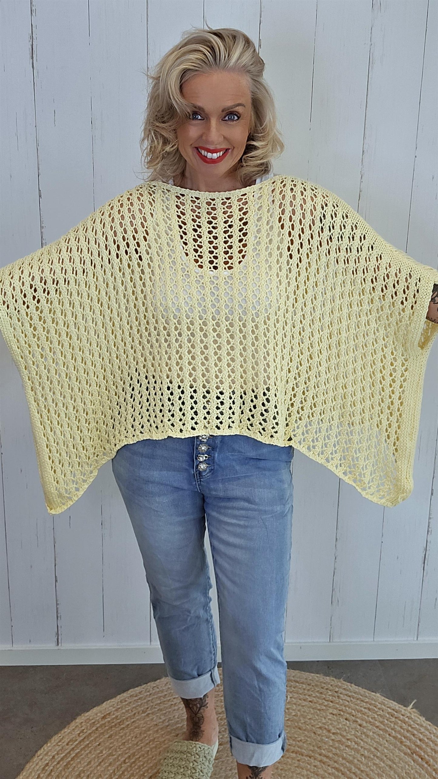 Eline Strikket Poncho Topp lys gul
