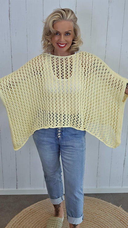 Eline Strikket Poncho Topp lys gul