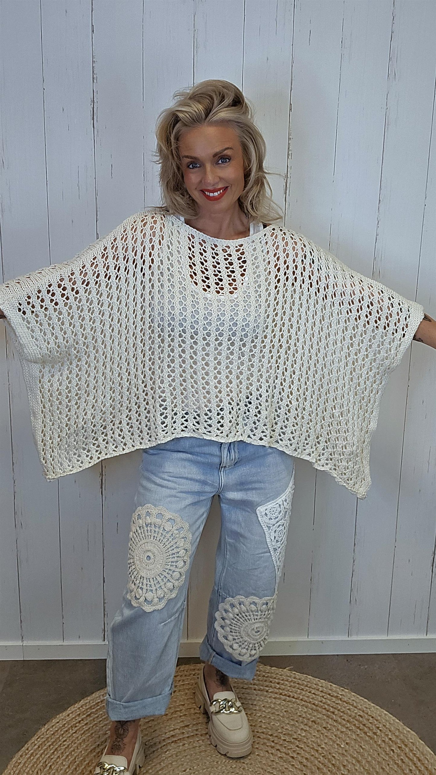 Eline Strikket Poncho Topp beige