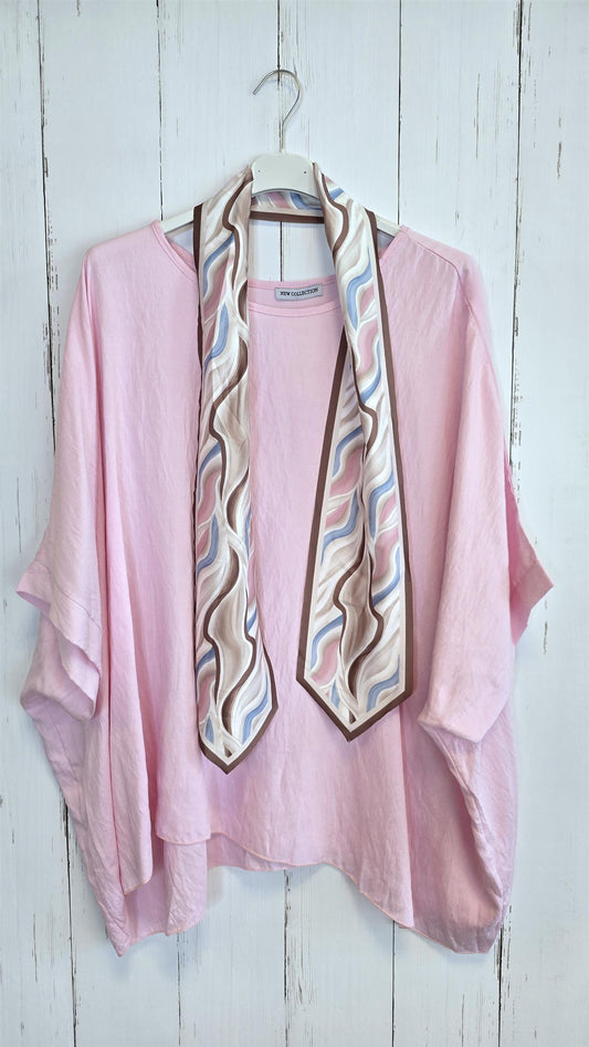 Poncho topp med skjerf rosa