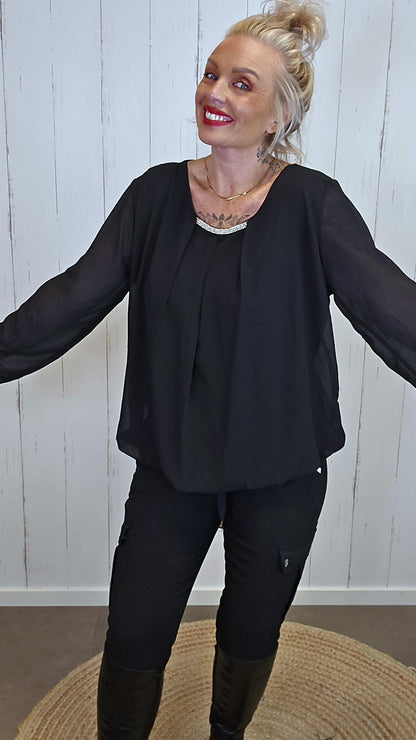 Quinn bluse med blingdetalj svart