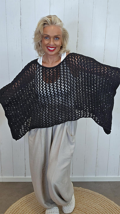 Eline Strikket Poncho Topp svart