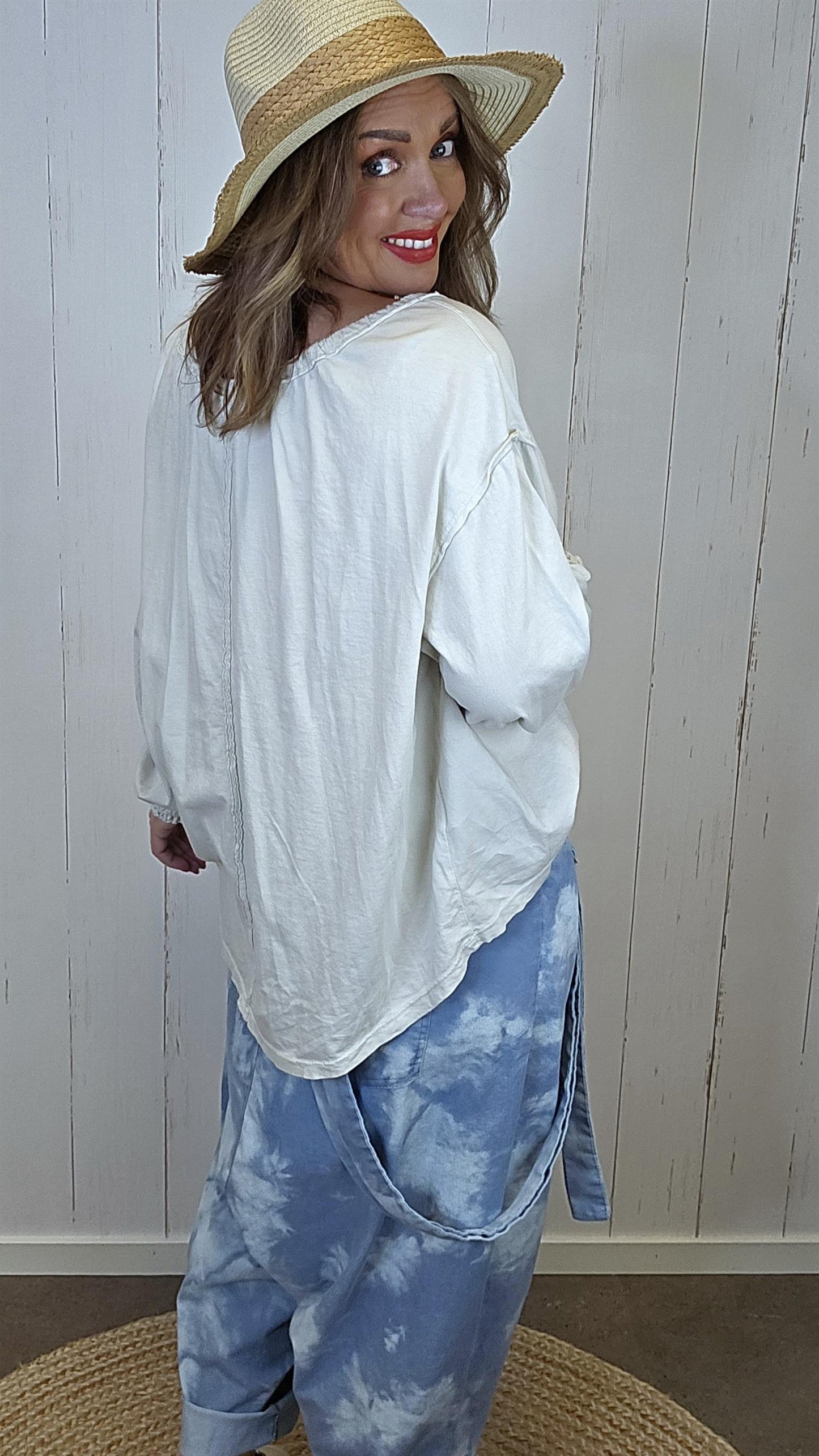 Bella bluse med knyting Beige