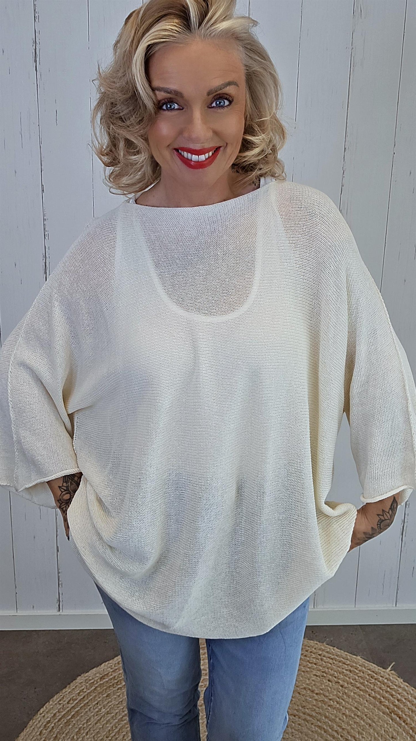 Selma Strikket Bomullstopp beige