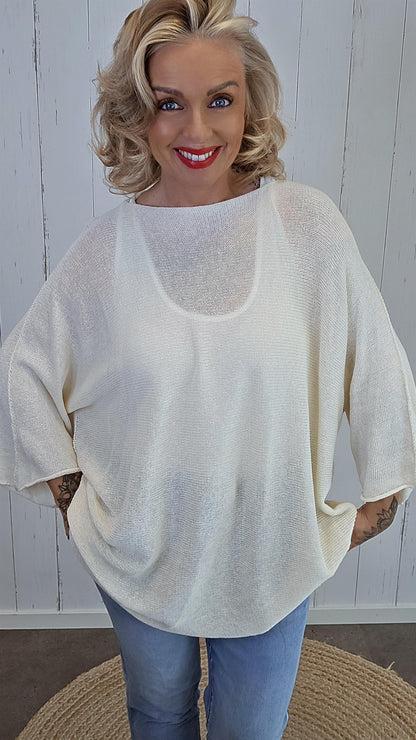 Selma Strikket Bomullstopp beige
