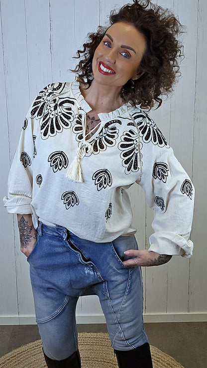 Aria bomullsbluse krem