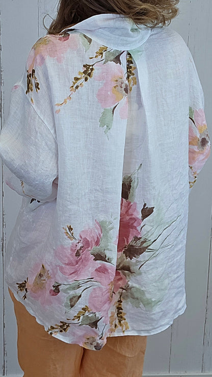 Luna linskjorte blomster hvit