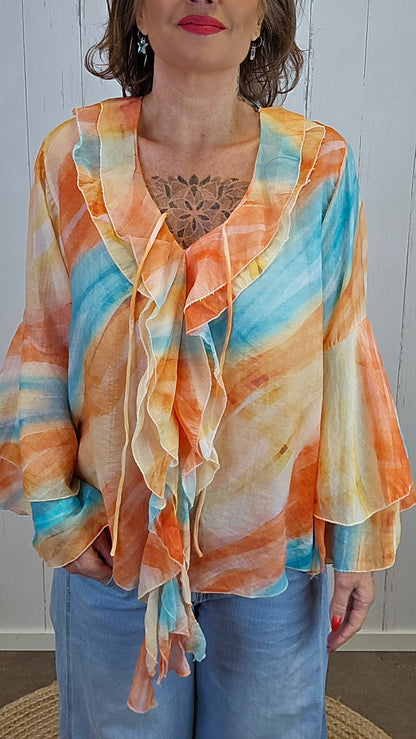 Tiril bluse orange/blå