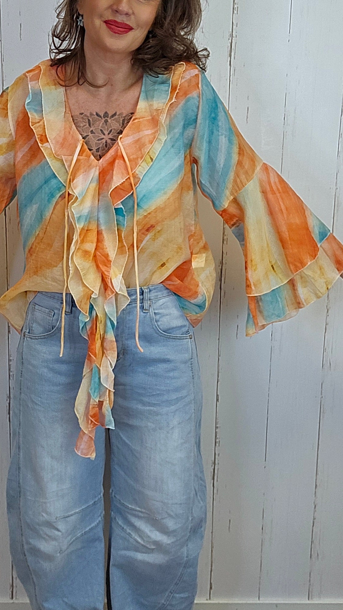 Tiril bluse orange/blå