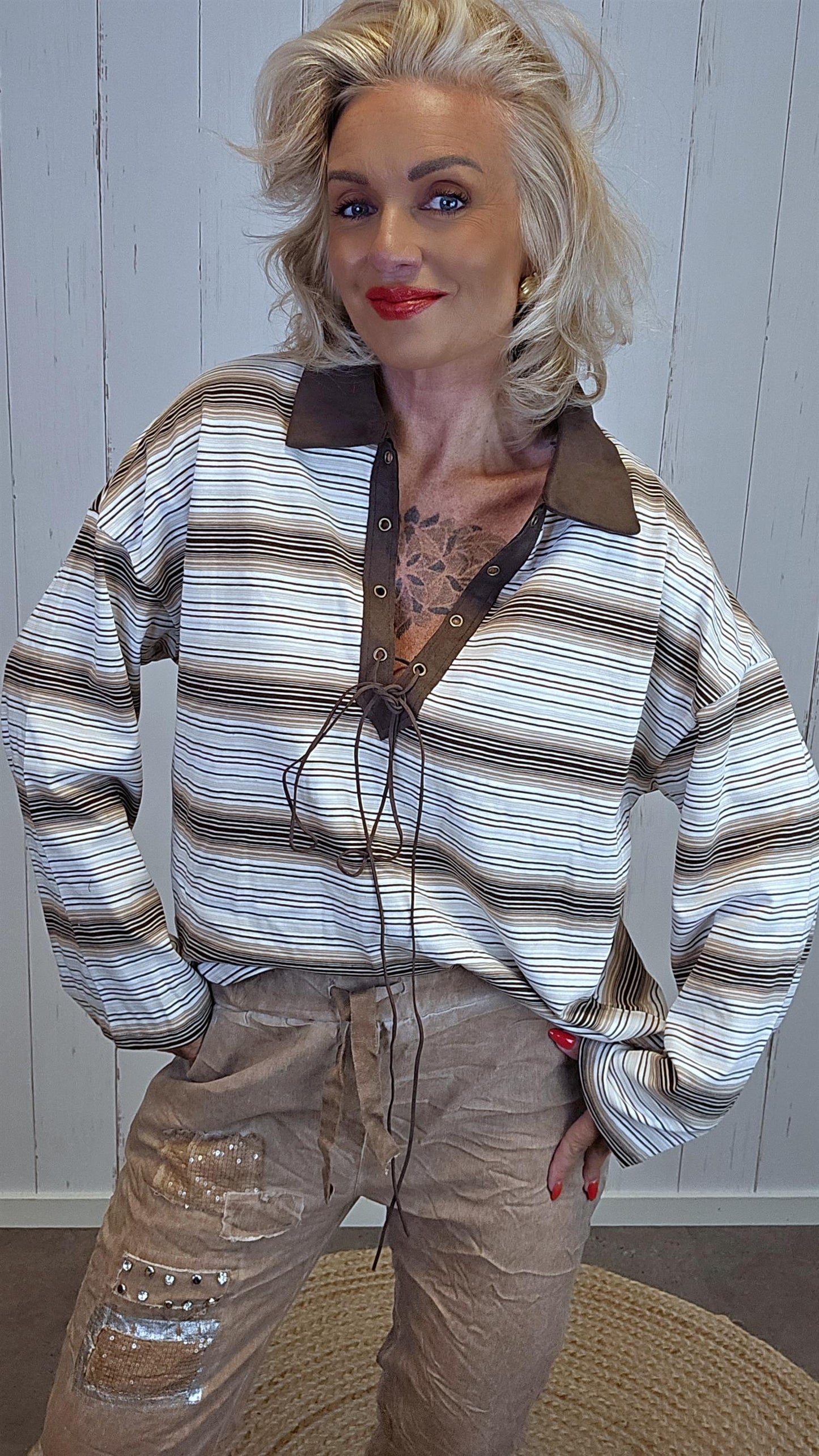 Tanja stripet topp brun
