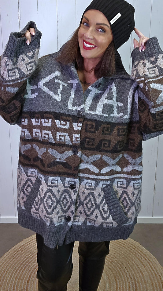Marta brun/grå mønstret cardigan