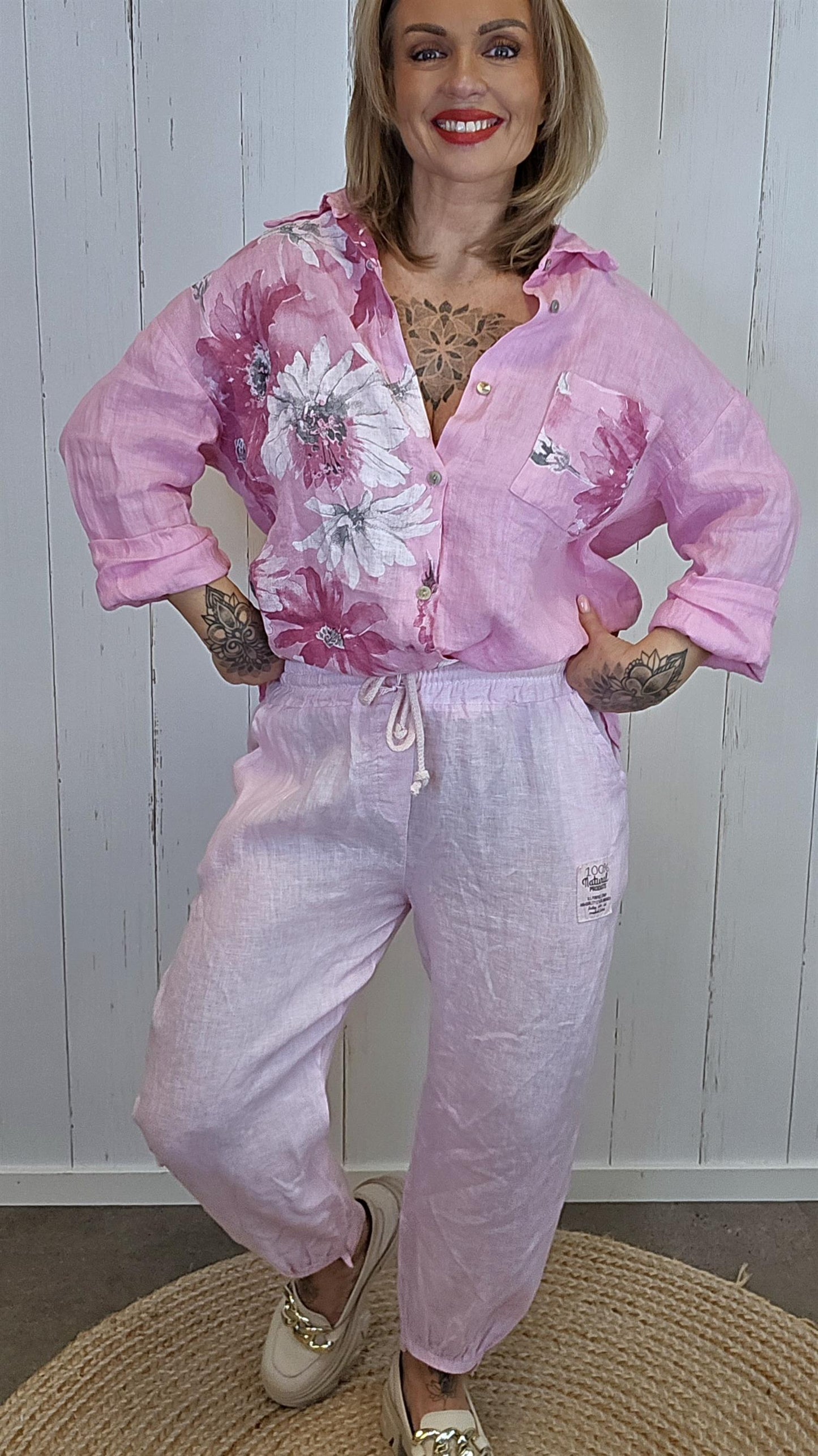 Hanna linkjorte med print rosa