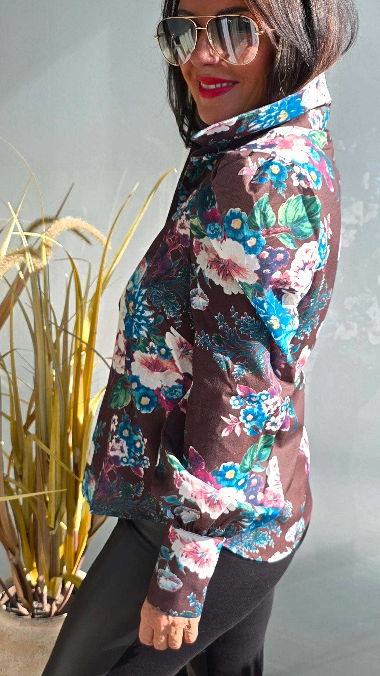 Stella skjorte brun med blomster