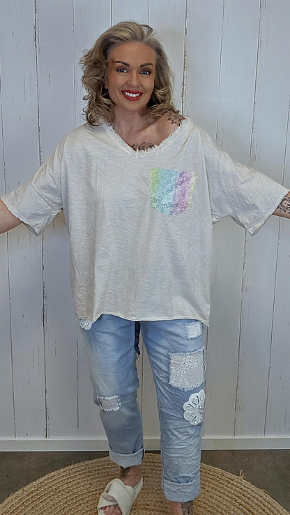 Carla shimmer topp beige