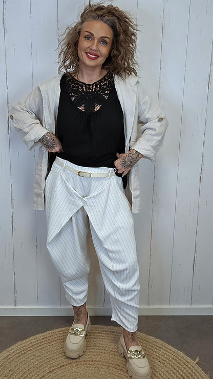 Sofie wrap bukse hvit med striper