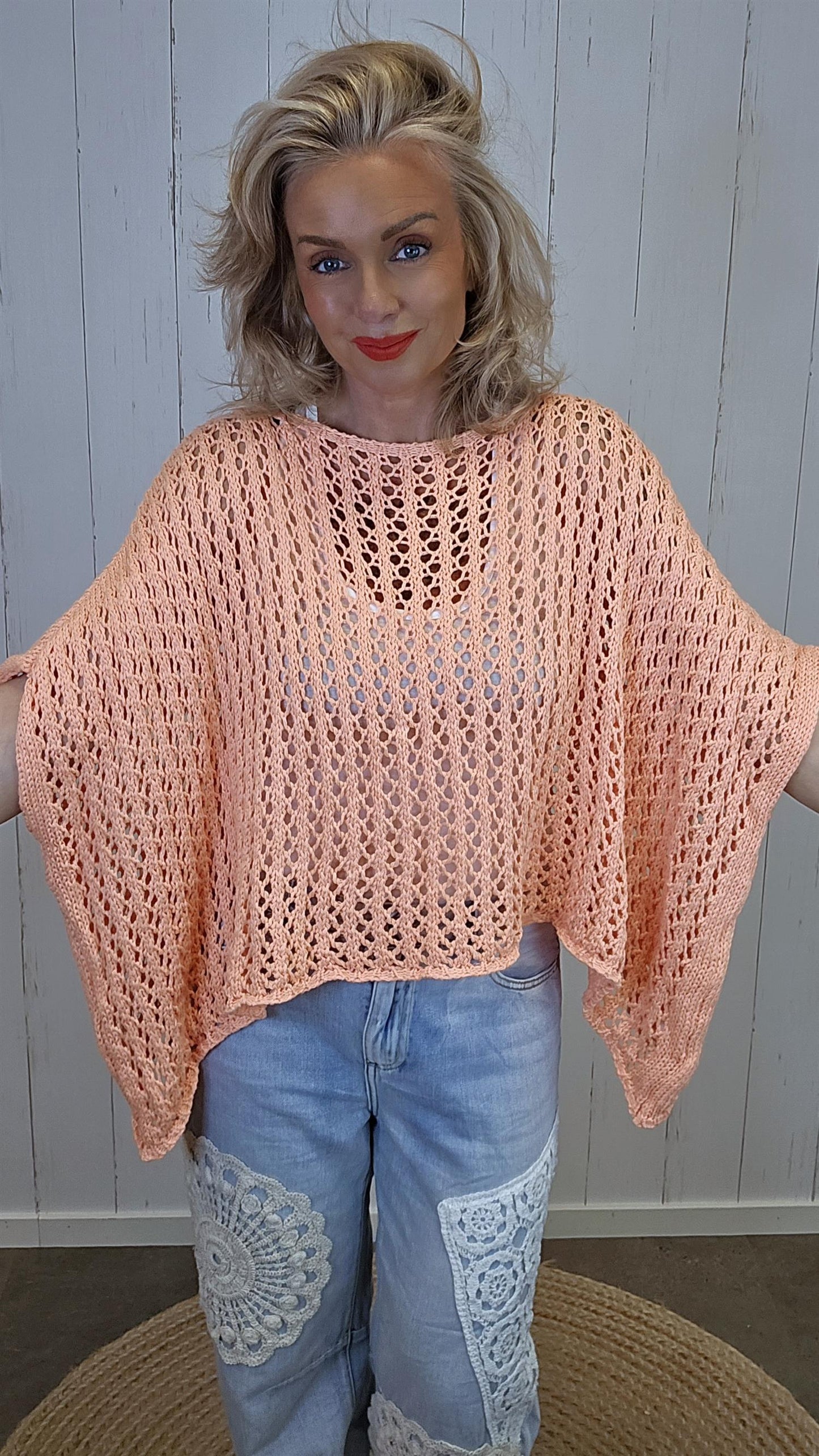 Eline Strikket Poncho Topp orange