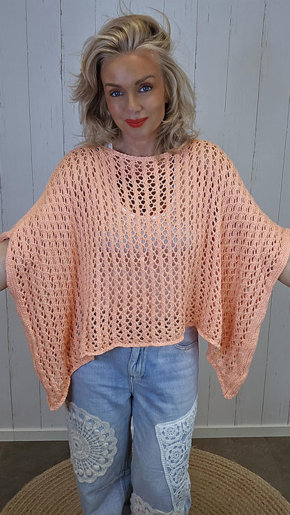 Eline Strikket Poncho Topp orange