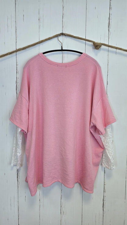 Birka oversized topp rosa/hvit